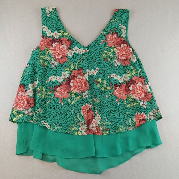 Torrid Womens Chiffon Double V Neck Sleeveless Blouse Size 2 Green Floral - Picture 5 of 10